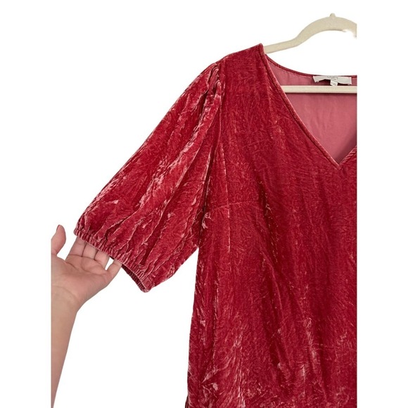 Loft Crushed Velvet Plus Size 14 Terracota Puff Sleeve Blouse - Picture 2 of 6